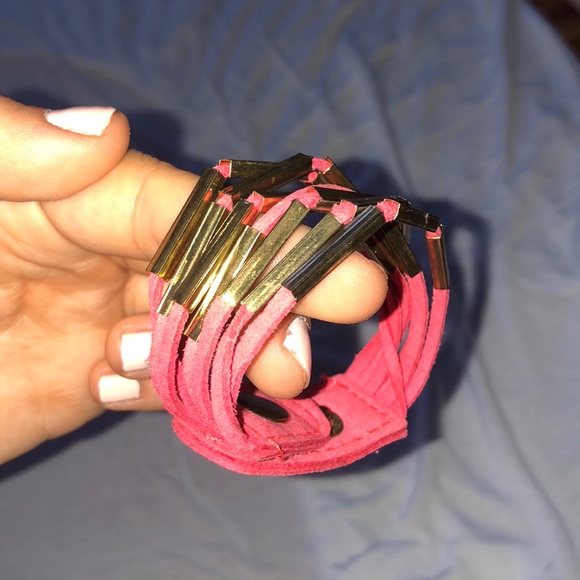 Pink and Gold Button on Bracelet - Picture 1 of 3